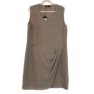 Piazza Sempione Italy Linen Drape Front Dress Beige Flax IT 50 US XXL NWT Luxury